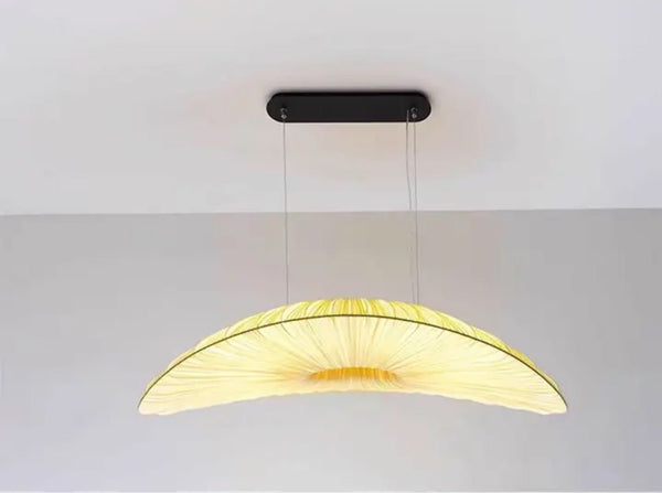 Close-up of Wabi-Sabi fabric chandelier showing textured fabric shade detail