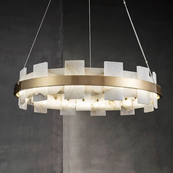 Rock Marble chandelier with antique brass and marble design