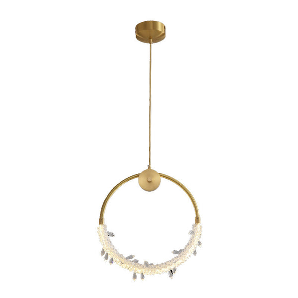 Crystal Ring Pendant Light hanging in a Nigerian living room