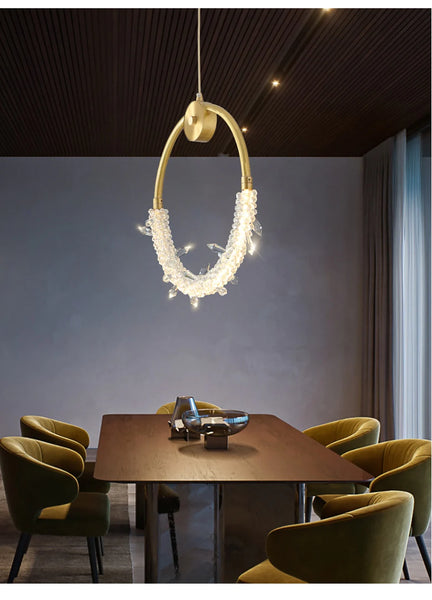 Crystal Ring Pendant Light installed in a Nigerian reception area