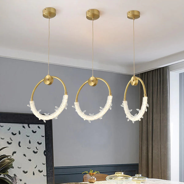 Crystal Ring Pendant Light styled above a kitchen island in Nigeria