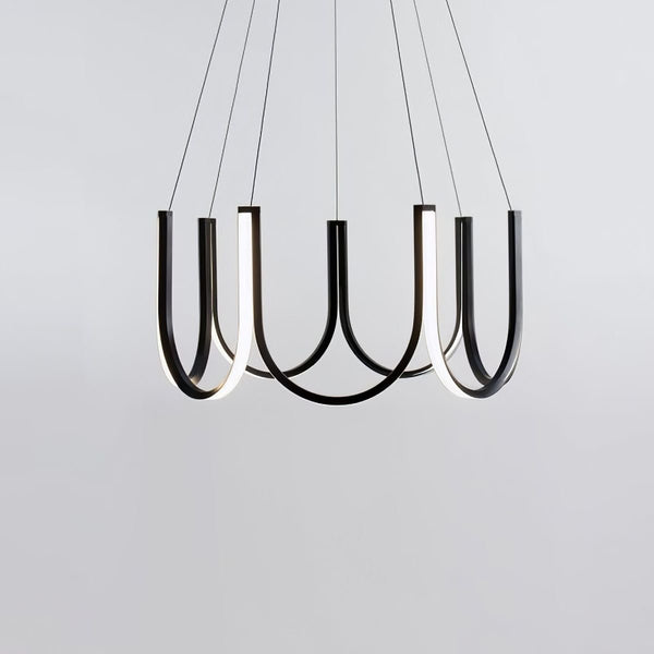 U-shaped chandelier shown from a side angle