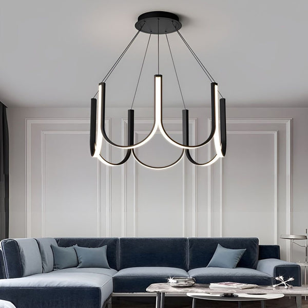 U-shaped chandelier illuminated with warm light