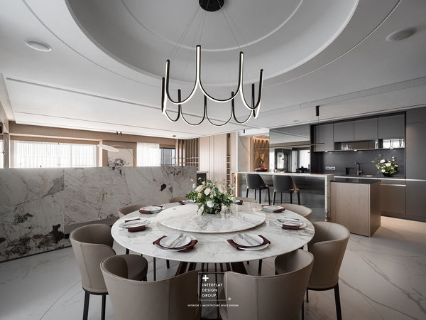 Close-up of U-shaped chandelier's minimalist design