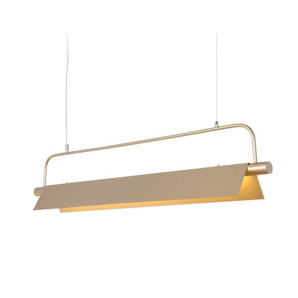 Kramer gold chandelier illuminated at an entryway