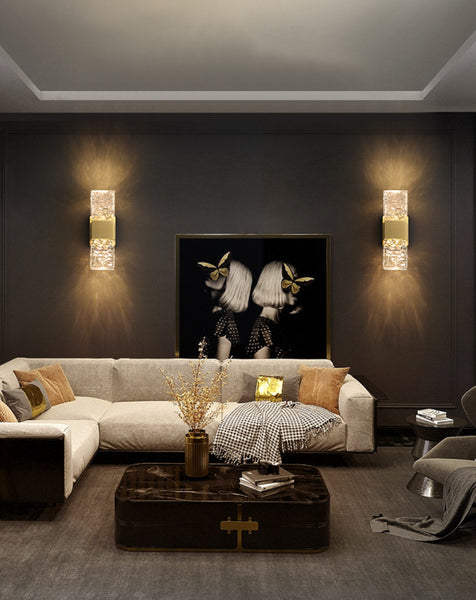 Frosted crystal wall light shown from a side angle