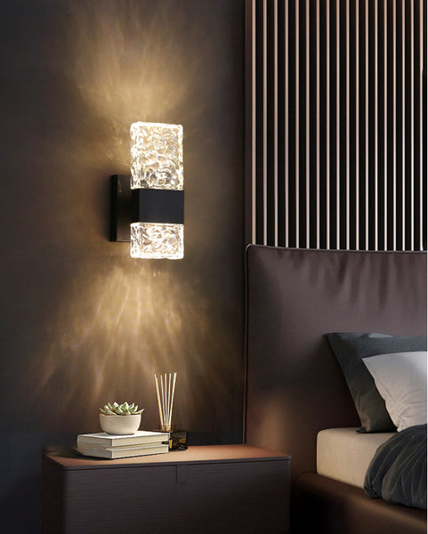 Close-up of frosted crystal glass wall light design