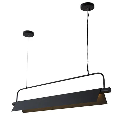 Kramer black chandelier hanging above a dining table