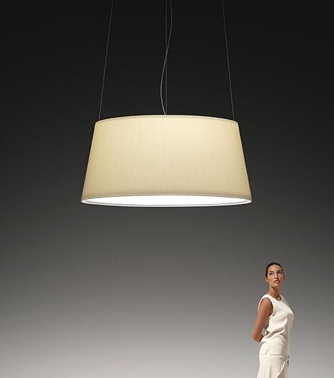 Avalon fabric chandelier illuminated with soft diffused light