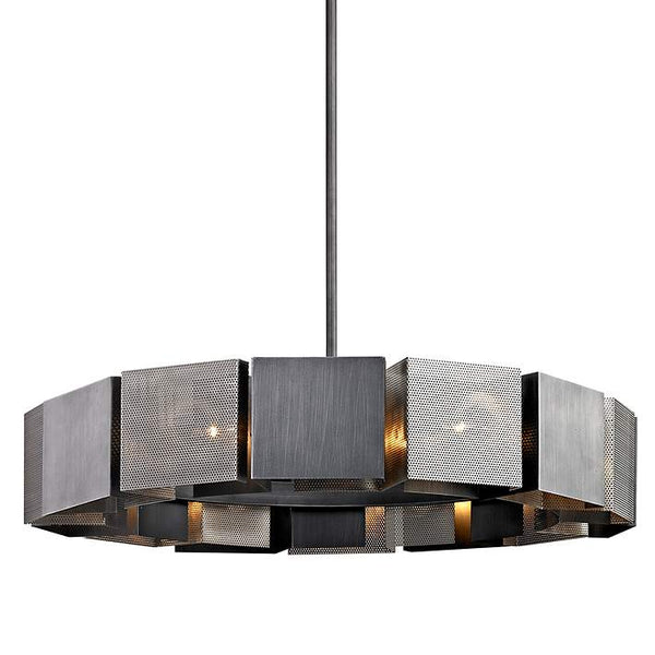 Troy bronze chandelier with natural finish in a living room