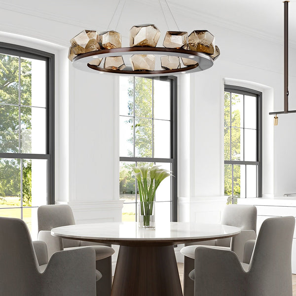 Close-up of Diamond Cut Round Glass Chandelier showing diamond-cut globe detail