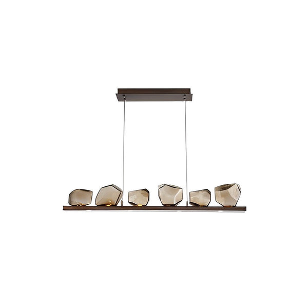 Diamond-cut glass chandelier with amber gold globes, long shape