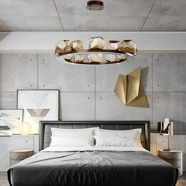 Diamond Cut Round Glass Chandelier styled in a luxury Lagos home