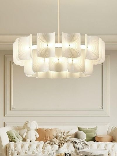 Vitre round LED chandelier with acrylic swirl design