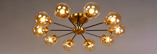 Close-up of Molecular 8-Head Chandelier showing copper head detail