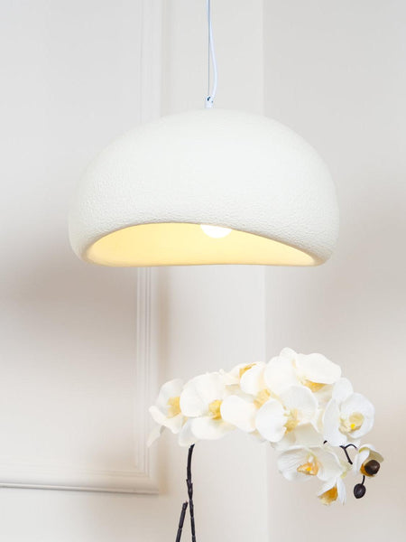 Wabi-Sabi white resin chandelier, handmade oval design