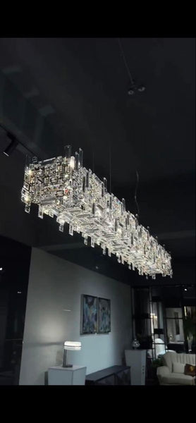 Close-up of Lynn chandelier's crystal detailing