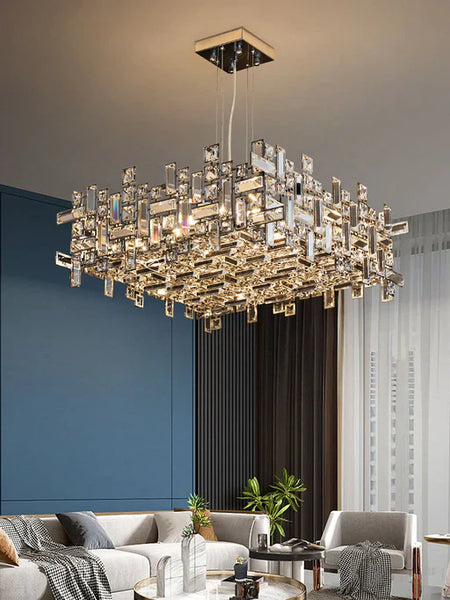 Lynn square crystal chandelier with glass crystal design