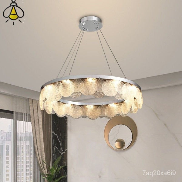 Close-up of Lumiere Cascade light's textured disc design