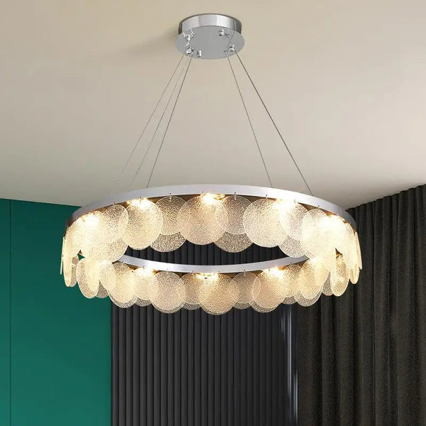 Lumiere Cascade chandelier with textured discs