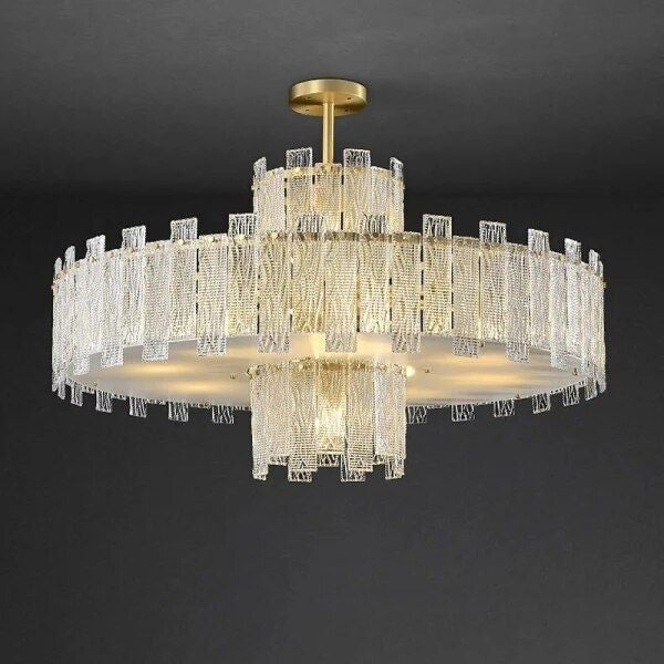 Synfonia round brass glass chandelier