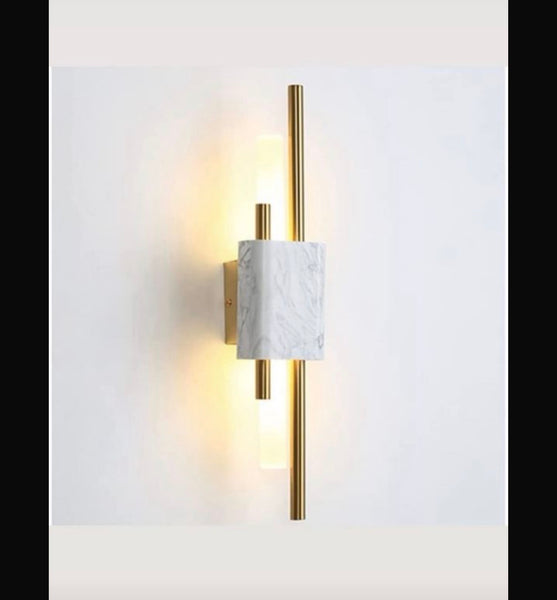 Monet white marble wall light with brass rods