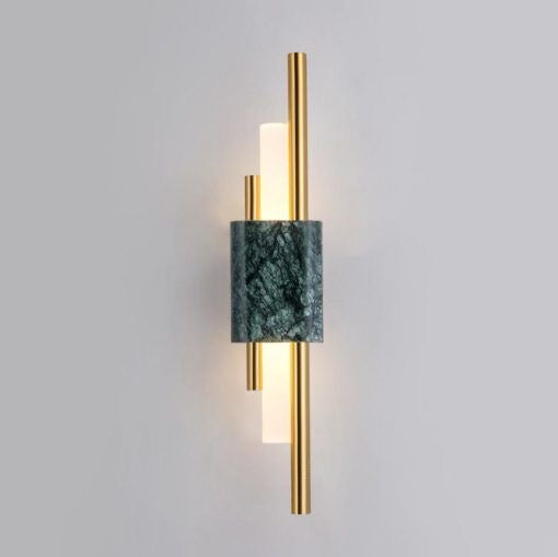 Monet deep green marble wall light with brass rods