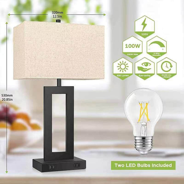 Nordic table lamp with black pole and white fabric shade