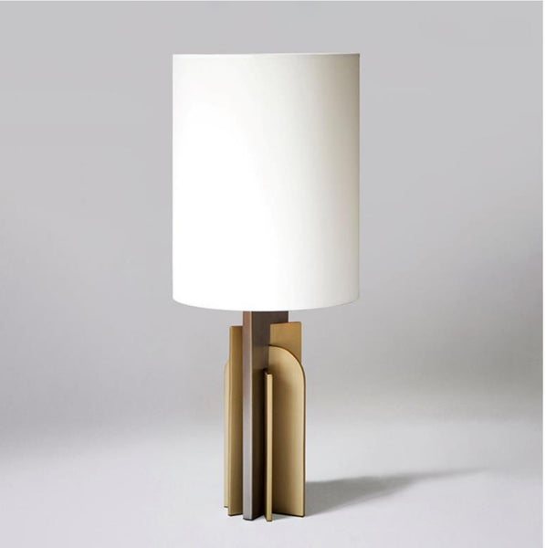 Close-up of Icon table lamp's two-tone metal base