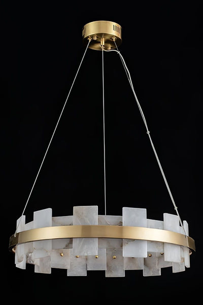 Rock Marble chandelier illuminated in a living room