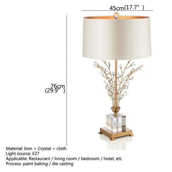 Clara Crystal Table Lamp illuminated in a Nigerian bedroom