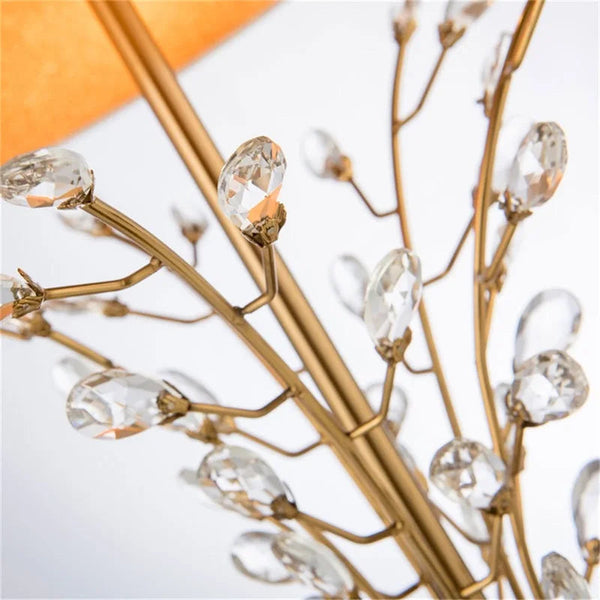 Clara Crystal Table Lamp close-up showing iron frame and cloth shade