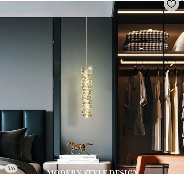 Spiral crystal pendant light in silver finish