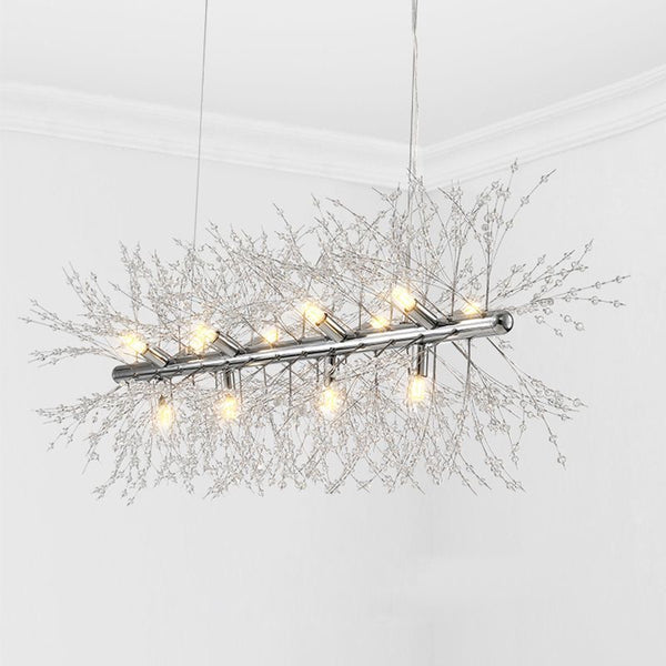 Horizontal Crystal Chandelier close-up showing gold frame and crystals
