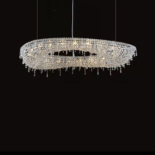 Close-up of Atoll chandelier's K9 crystal detailing