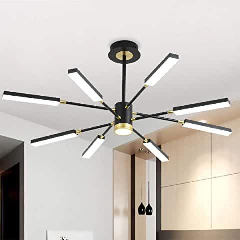 Firelli Sputnik chandelier with gold and black sputnik-style arms, LED chandelier for Nigerian dining rooms