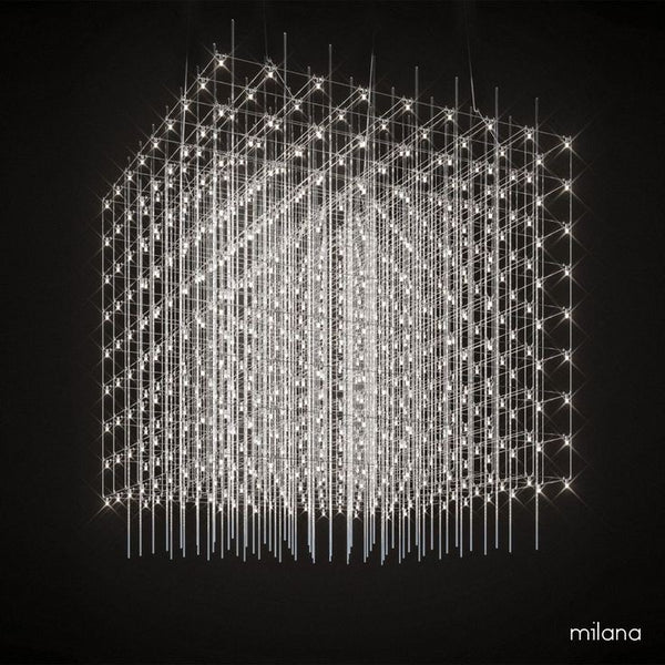 Close-up of Silver Universe chandelier's iron bar design