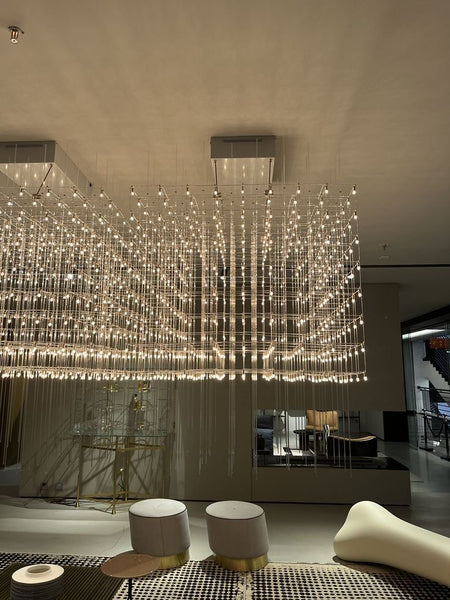 Silver Universe chandelier with modern industrial iron bars