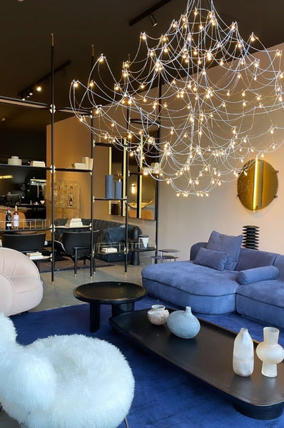 Close-up of Silver Constellation chandelier's constellation-inspired design