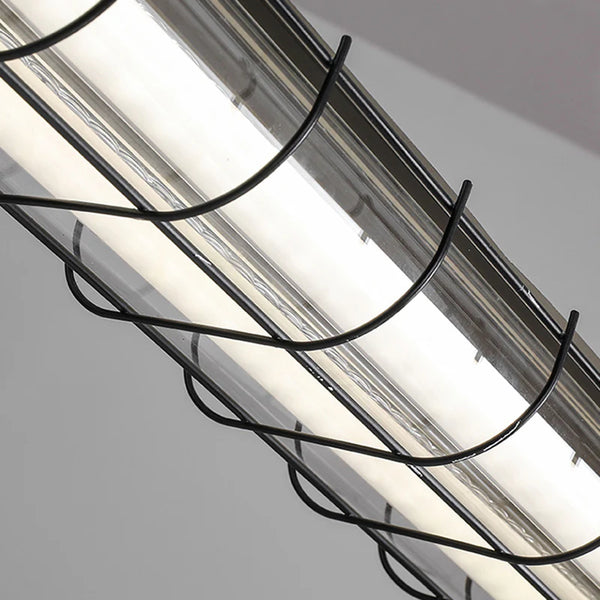 Close-up of Black industrial suspension light's design