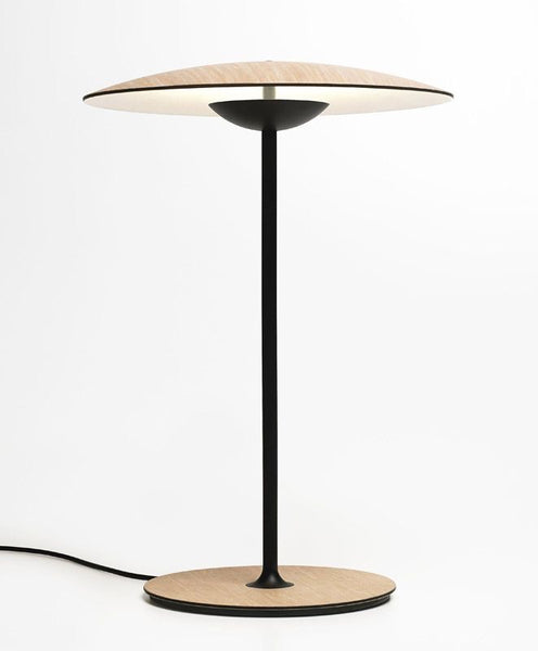 Close-up of Ginger table lamp's wood finish shade