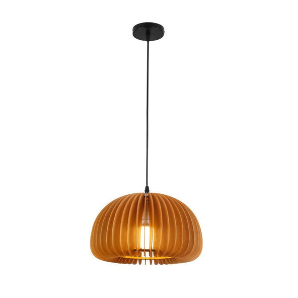 Pumpkin shaped light illuminated in a kitchen