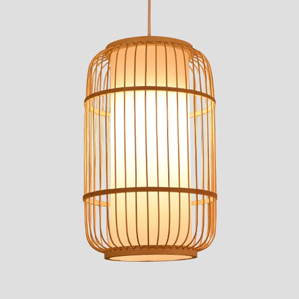 Bamboo hanging light in beige solid wood