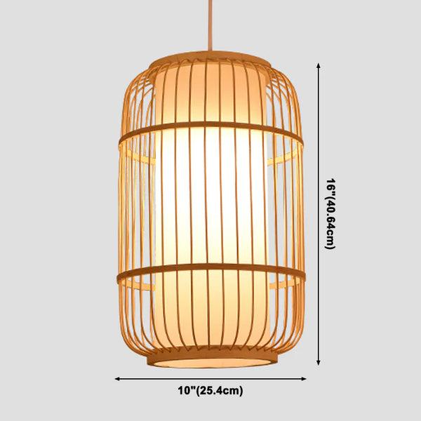 Bamboo pendant light above a dining table