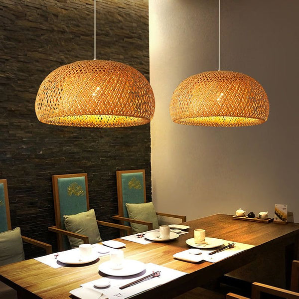 Bamboo Wicker pendant light in a lounge setting