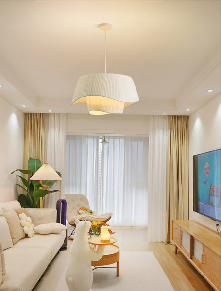 Bohemian fabric chandelier shown from below
