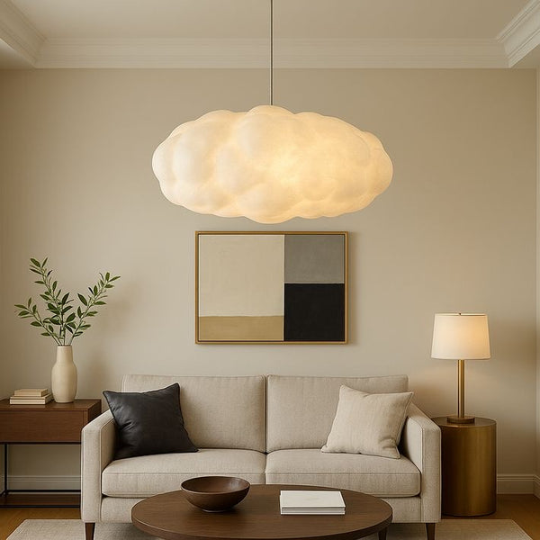 Cloud-shaped pendant light in a living room