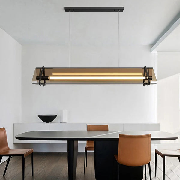 Pine Industrial glass suspension chandelier, 130cm, warm white, for living rooms, dining areas and kitchen islands, photo 2 of 5