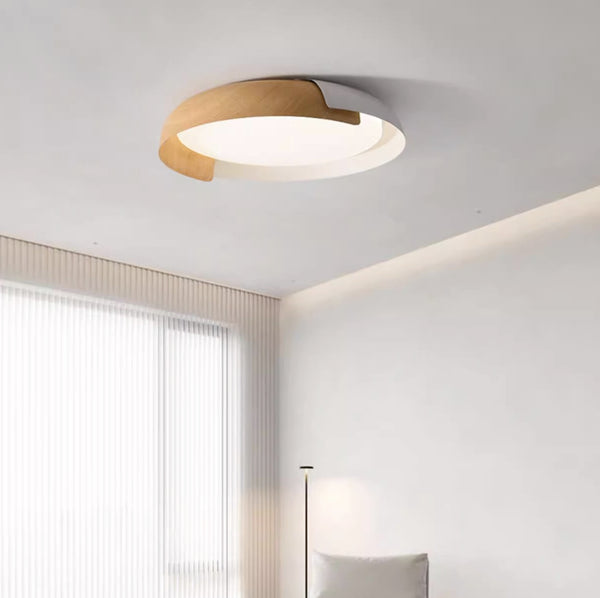 Quinn white and wood ceiling light mounted on ceiling