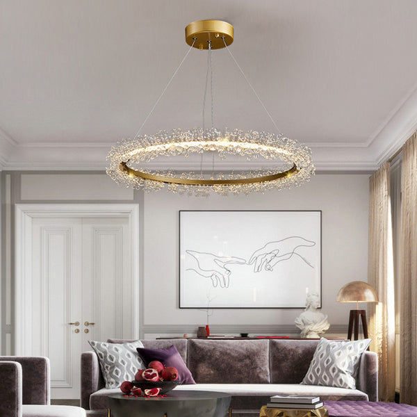 Beady crystal chandelier in gold with bead design